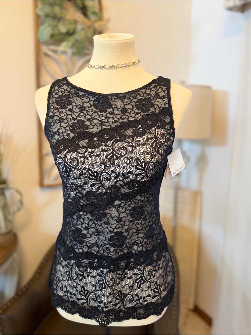 Arianne Black Lace Shell Top